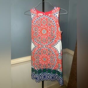 London Times‎ Red and Blue Geometric Midi Dress size 10